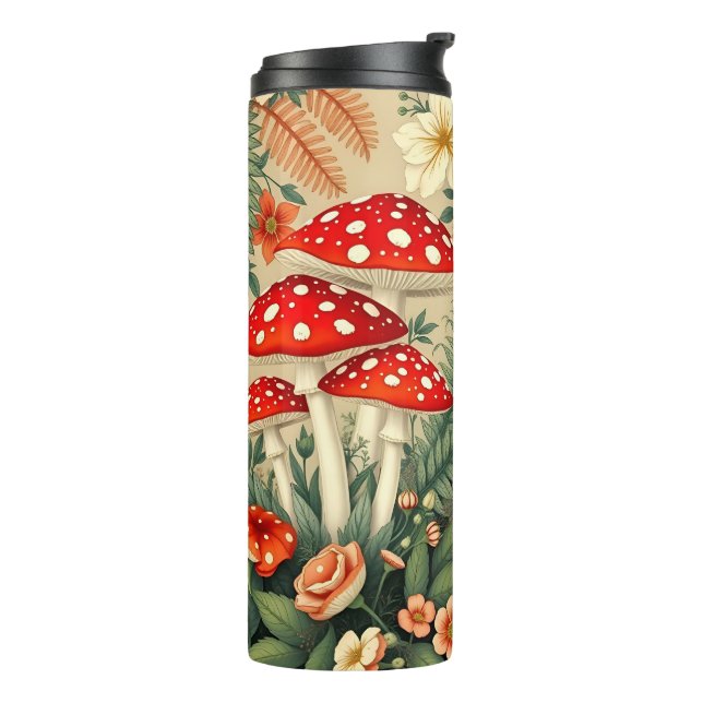 Garrafa Térmica Cogumelos Agáricos Vibrantes e Elementos Botânicos (Giro à esquerda)