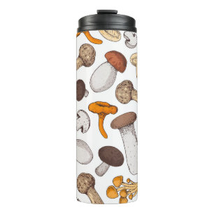 Garrafa Térmica Cogumelos desenhados à mão: fundo de comida.