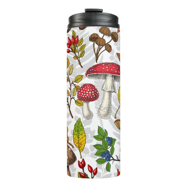 Garrafa Térmica Cogumelos, folhas, loucos e bagas de outono (Frente)