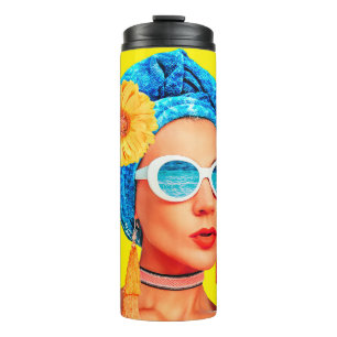 Garrafa Térmica Colagem de arte contemporânea. Moda de férias Cu