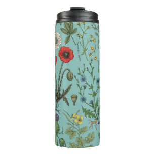 Garrafa Térmica Colagem de flores silvestres em azul