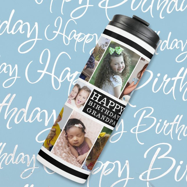 Garrafa Térmica Colagem de Fotografias Feliz Aniversário Personali (grandparents gifts for birthday photo collage gift thermal tumbler)