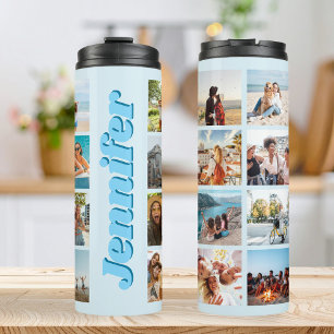 Garrafa Térmica Colagem de Fotografias Personalizada do Monograma