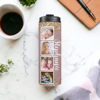 Garrafa Térmica Colagem de fotos com nome personalizado da brilha