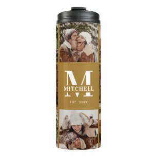 Garrafa Térmica Colagem de Fotos e Monogramas Dourados com na moda