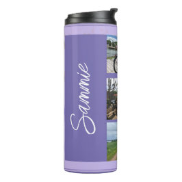 Garrafa Térmica Colagem de Fotos e Nome do Tumbler Térmico Roxo