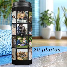 Garrafa Térmica Colagem de fotos simples monograma lembrança preto