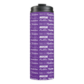 Garrafa Térmica Colagem de Nome Personalizado Roxo Bonito