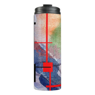Garrafa Térmica colagem, meios mistos e aguarela da arte abstracta
