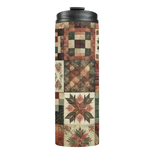 Garrafa Térmica Colcha de Remendo de Terracota Floral Boho Rústico (Frente)