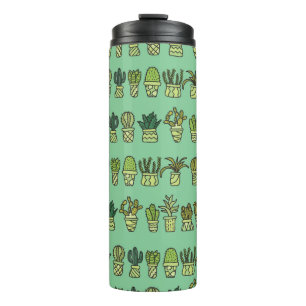 Garrafa Térmica Coleção à mão com rabiscos de cacto. Plantas 