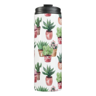 Garrafa Térmica Coleção de cactos em potes, aquarela.