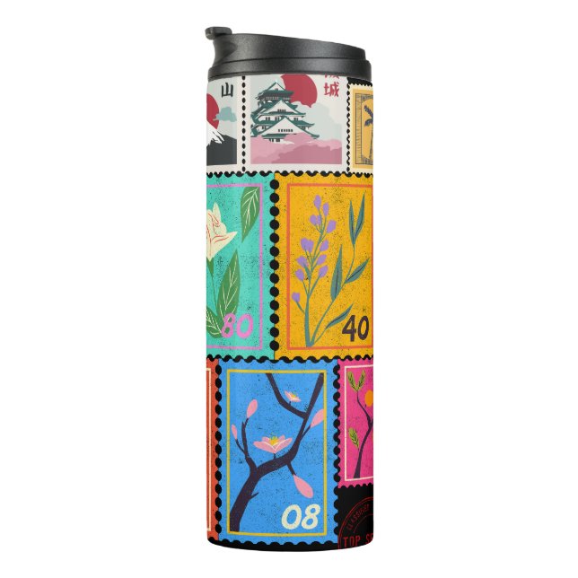 Garrafa Térmica Coleção de Carimbos Aleatórios Falso Masterícula (Rotação à direita)