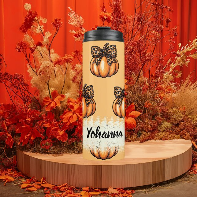Garrafa Térmica Coleta Cólvora Autumn Leopart Pumpkin (Cute Coquette Autumn Halloween Leopart Pumpkin Thermal Tumbler)