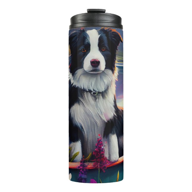 Garrafa Térmica Collie Fronteira em um Paddle: Uma Aventura Cênica (Frente)