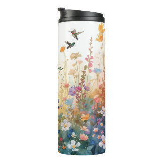 Garrafa Térmica Colorful Watercolor Floral birds Hummingbird Harmo