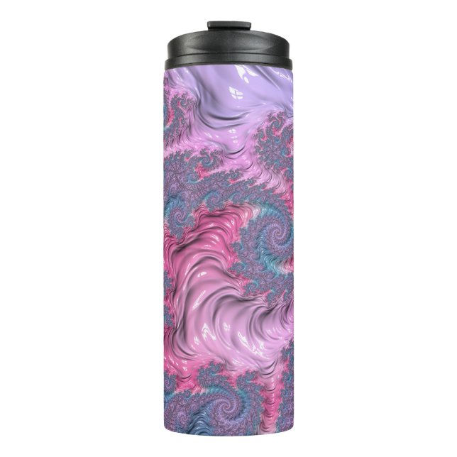 Garrafa Térmica Colorida Boho Hippie Groovy Trippy Pastel Fractal (Frente)