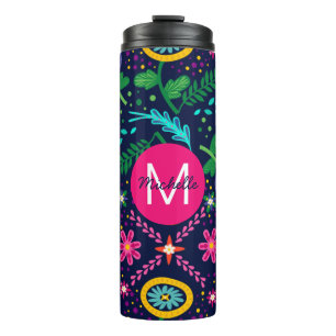 Garrafa Térmica Colorido Floral Caótico Azul Personalizado