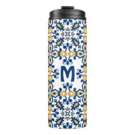 Garrafa Térmica Com iniciais 💛 💙azulejos azuis e amarelos