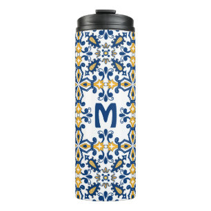 Garrafa Térmica Com 💛 inicial 💙 azul e amarelo Azulejos