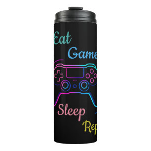 Garrafa Térmica Coma Jogo Durma Repita   Neon Gamer Personalizável
