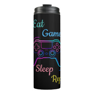 Garrafa Térmica Coma Jogo Durma Repita | Neon Gamer Personalizável