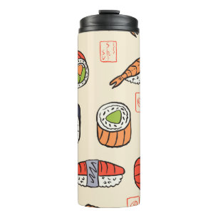 Garrafa Térmica Comida sushi, design de padrão uniforme.