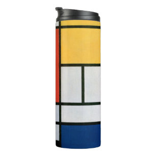 Garrafa Térmica Composição de Piet Mondrian Vermelho Amarelo Azul