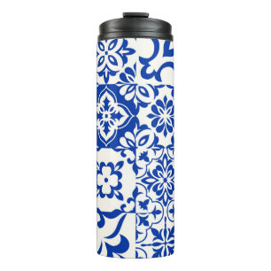 Garrafa Térmica Conjunto de 16 azulejos Azulejos em azul, branco.