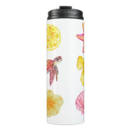 Garrafa Térmica Conjunto de Adesivos de Verão Costeiro em Aquarela