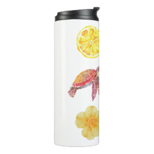 Garrafa Térmica Conjunto de Adesivos de Verão Costeiro em Aquarela