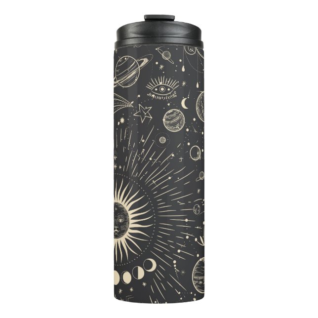 Garrafa Térmica Conjunto de ilustrações da safra de fases da lua.  (Frente)