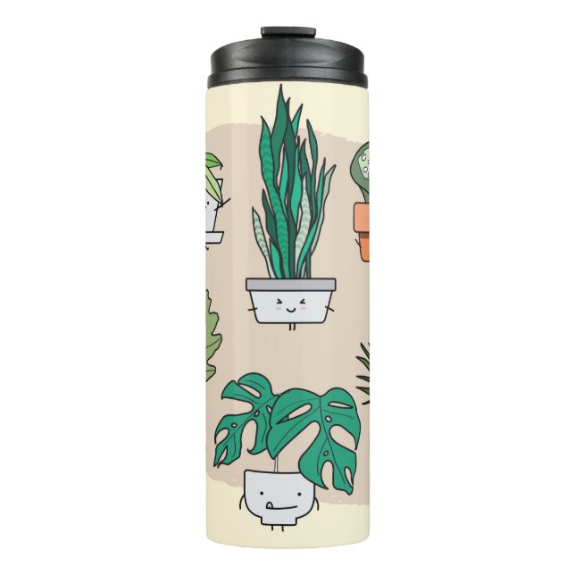 Garrafa Térmica Conjunto de lindas plantas caseiras em potes. botâ (Frente)