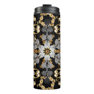 Garrafa Térmica Contorno do ouro: Decor Floral Oriental