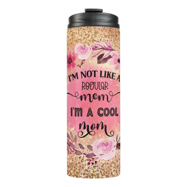 Garrafa Térmica Cool Mom Gold Glitter Pink Flowers (Frente)