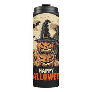 Garrafa Térmica Copo Térmico Abóbora Espantalho Feliz Halloween