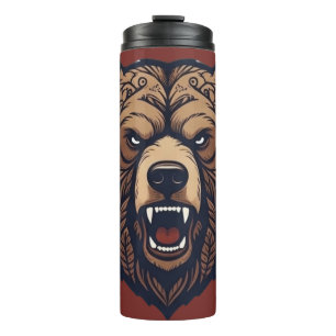 Garrafa Térmica Copo Térmico Arte Tribal Selvagem Cabeça de Urso