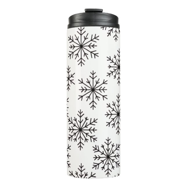 Garrafa Térmica Copo Térmico com Padrão de Floco de Neve Preto e B (Frente)