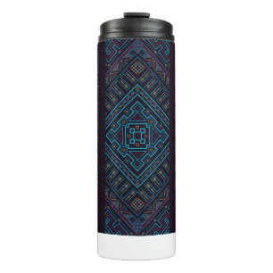 Garrafa Térmica Copo Térmico com Padrão Geométrico Tribal Azul