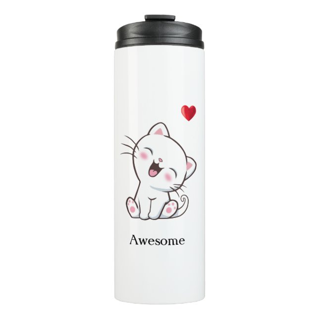 Garrafa Térmica Copo Térmico Coração e Gatinho Fofinho (Frente)