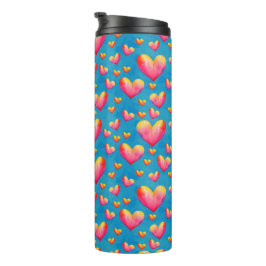 Garrafa Térmica Copo Térmico Corações Aquarela Multicoloridos