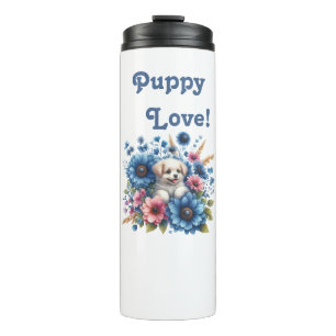 Garrafa Térmica Copo Térmico de Amor de Cachorrinho Dentro de Flor