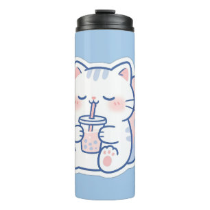 Garrafa Térmica Copo Térmico de Chá de Bolhas com Gato Kawaii Fofi