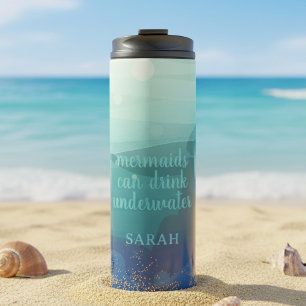 Garrafa Térmica Copo Térmico de Mermaid em Aquarela Azul Turquesa
