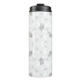 Garrafa Térmica Copo Térmico de Viagem Floral Cinza Elegante