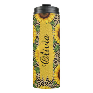 Garrafa Térmica Copo Térmico Personalizado 475ml Girassol Leopardo
