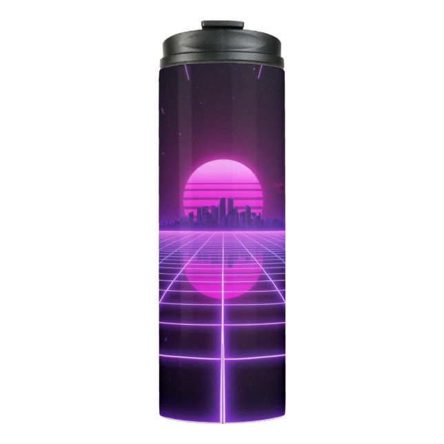 Garrafa Térmica Copo Térmico Retro Neon Synthwave Infinity Grid (Frente)
