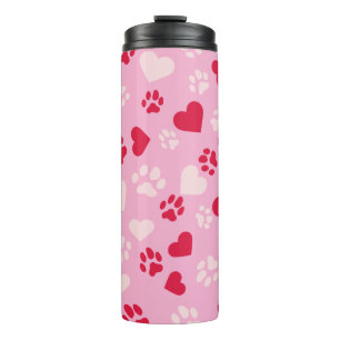 Garrafa Térmica Copo Térmico Rosa com Pegadas de Pata de Gato e Co