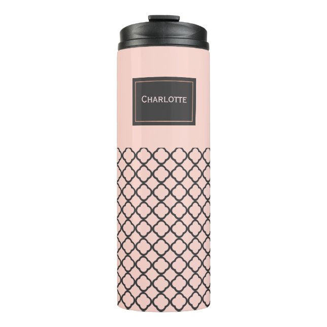 Garrafa Térmica Copo Térmico Rosa e Preto com Estampa Chic (Frente)