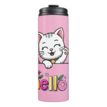 Copo Térmico Rosa Olá Gatinho Fofo Ondulando
